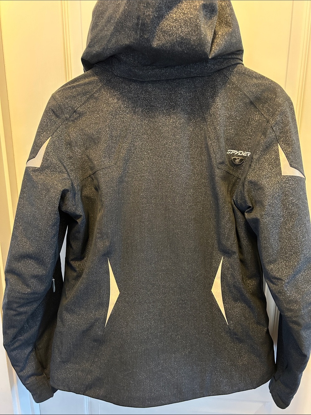 Spyder Women's Hooded Ski Jacket in Charcoal Gray with Subtle Shimmer - Picture 4 of 6